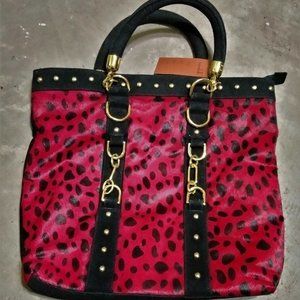 CONDOTTI Handbag Purse Red Black Faux Animal Print